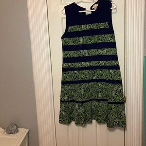 Michael Kors dress, size L for women. Navy and green pattern, mid length.